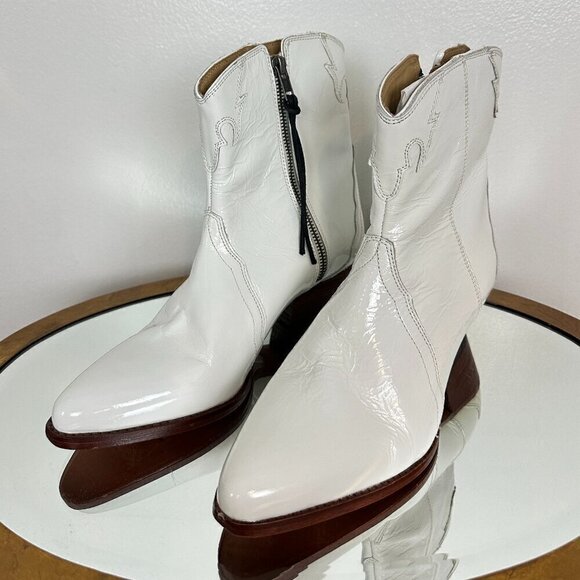FREE PEOPLE New Frontier Western Bootie in White Leather Size EU 39.5 US 9.5 - Picture 5 of 16